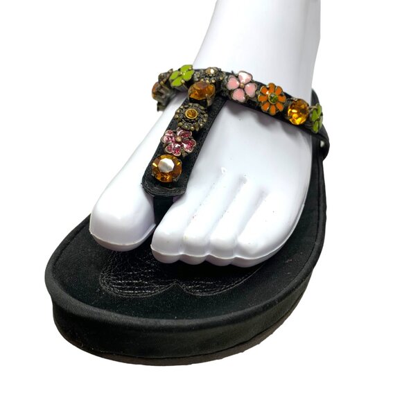 Albano Black Satin Leather Bejeweled Toe Post‎ Sandals - Picture 5 of 11